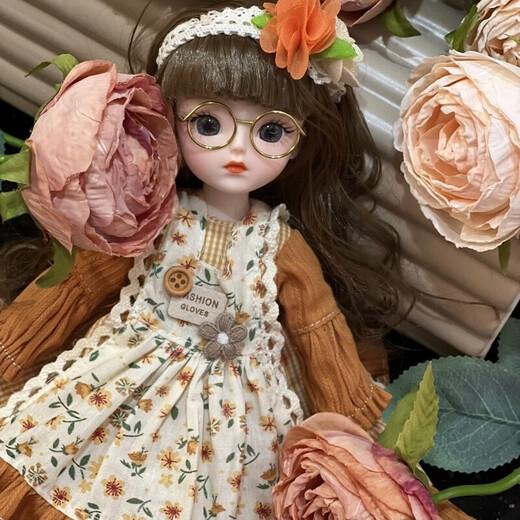 
Diborui children's doll 30 cm 6 minutes dressed in princess doll clothes children's toys girls birthday gifts A complete set of dolls (glasses) bags Brown tea