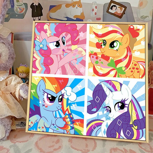 
Little Pony Poly Digital Oil Painting Diy Filling Coloring Children's Hand-drawn Cartoon Biqi Acrylic Oil Color Decoration Painting qx15914 80*80cm Thick solid wood inner frame + decorative outer frame