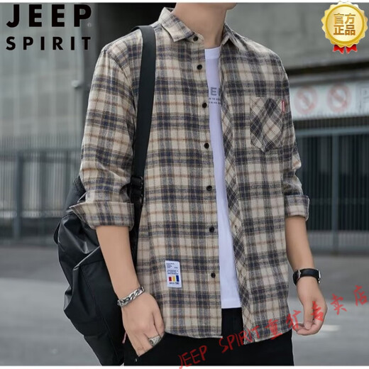 JEEP SPIRIT格子休闲衬衫男士春秋季长袖衬衣韩式上衣服复古宽松夏季常规款外 K12111黄蓝色 M 90-110斤