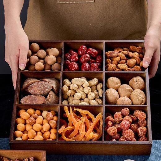 Dried fruit plate living room storage box dust-proof tea table snack snack plate snack compartment storage box walnut color six-square grid 1