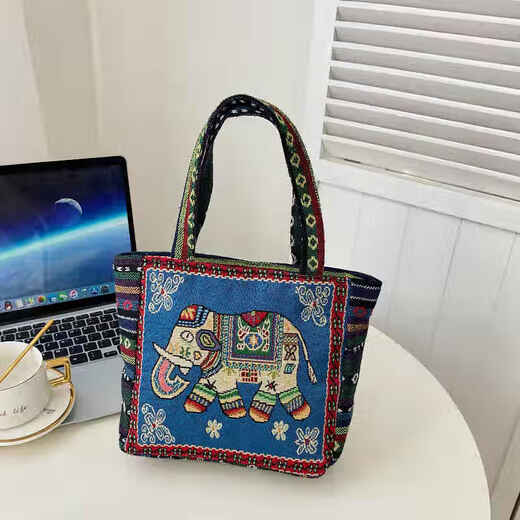 Bags for women, ethnic style embroidered handbags, literary retro shoulder bags, large-capacity embroidered handbags, tote bags, Elephant in the Sea of Flowers/