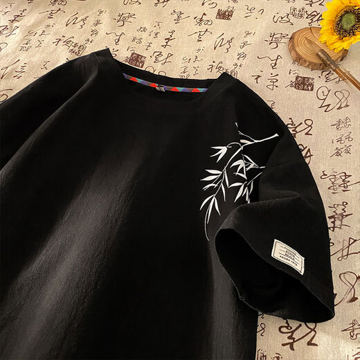 Honglianya T-shirt à manches courtes en lin à manches courtes de style chinois pour les hommes en été 2025 Nouvelle marque à tendance T-shirt en lin en vrac H-T3524 Green M suggère 95-115jin [Jin est égal à 0,5 kg]