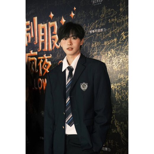 FANQI 18-year-old teenager high school student adult dress suit dk uniform men's suit loose trendy shoulder pad Japanese style black suit + white long shirt + trousers XL badge