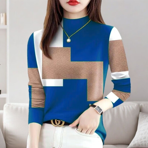 Suqinren long-sleeved T-shirt for women, high-end 2025 new spring and autumn printed long-sleeved loose slimming belly-covering T-shirt for women, trendy red L recommended 100-110 Jin Jin equals 0.5 kg