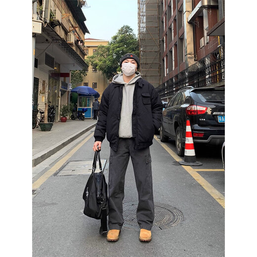 柏铭臣牛仔裤男秋冬季美式复古水洗做旧长裤宽松直筒工装通勤休闲裤子男 灰色 XL 【建议135-155斤】