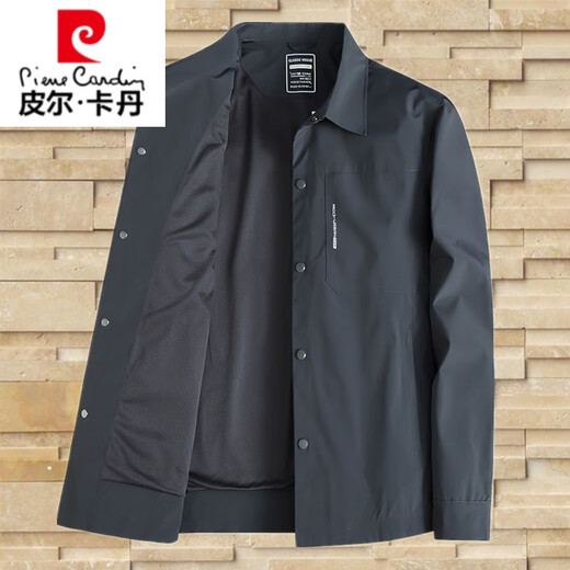 Pierre Cardin middle-aged men's business executive jacket spring and autumn large size fat dad casual lapel button windbreaker jacket top dark gray (2422 spring and autumn) 2XL (145-160) Jin Jin is equal to 0.5 kg