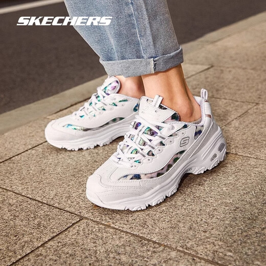 
Skechers women's spring and autumn daddy shoes mesh breathable casual shoes comfortable couple shoes sports shoes women's style-11979/white/silver/WSL 35.5