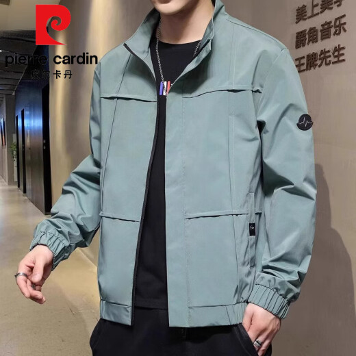 皮尔卡丹潮牌立领夹克男士春秋季装新款宽松青年帅气潮流休闲衣服外套男装 7027绿色 XL 推荐【126-140斤】