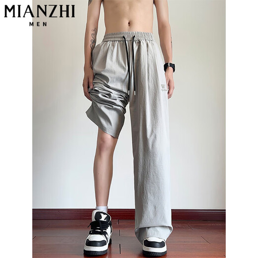 Cotton 2025 new draped quick-drying ice silk thin pants for men in summer loose trend straight wide-leg sports casual pants K368 light gray [high quality 21] XL 125-140Jin [Jin equals 0.5 kg]
