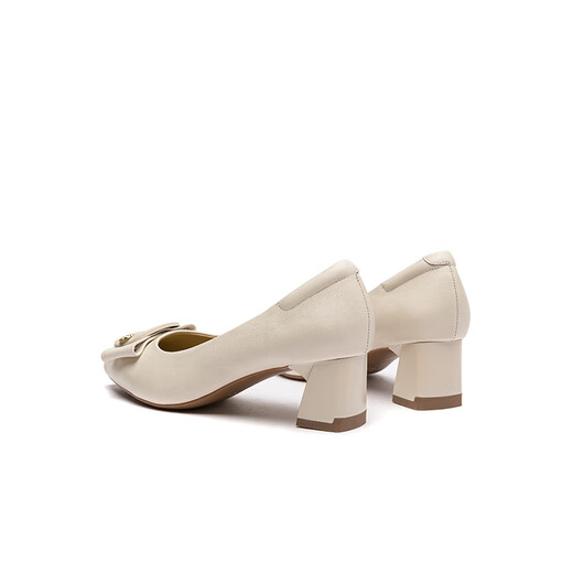 
Red Dragonfly Leap Moon Shoes High Heels 25 Spring Thick Heels Women's Shoes Pointed toe Workplace Small Leather Shoes Single Shoes WLB15124 Beige White 40