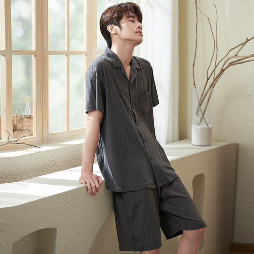 Shaqian's new couple pajamas, summer cool cotton jacquard short-sleeved home clothes for men and women, can be worn outside, casual suits