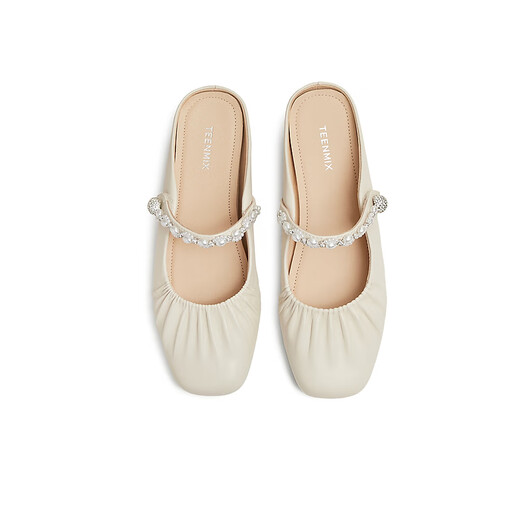 Tianmeiyi Mules Schuhe mit hoherhängender Frauen Sandalen Einkaufszentrum Gleicher französischer Bag-Toe-Halbschuhe 2025 Sommer BK841BH5 Beige empfohlen, eine größere Größe 34 zu nehmen 34