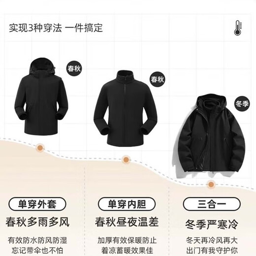 JEEP SPIRIT Jeep Jacket Autumn and Winter Men's Winter Jacket Three-in-One Detachable Windproof Jacket Dark Gray 2XL