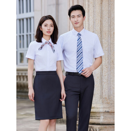 
Zimeiqiao People's Bank of China Business Clothing Shirt Workwear Men and Women Spring and Autumn New Stripe Long Short Sleeve Shirt Set Customized 698 Short Sleeve Shirt Women + 167 Gray Stripe Skirt Women L