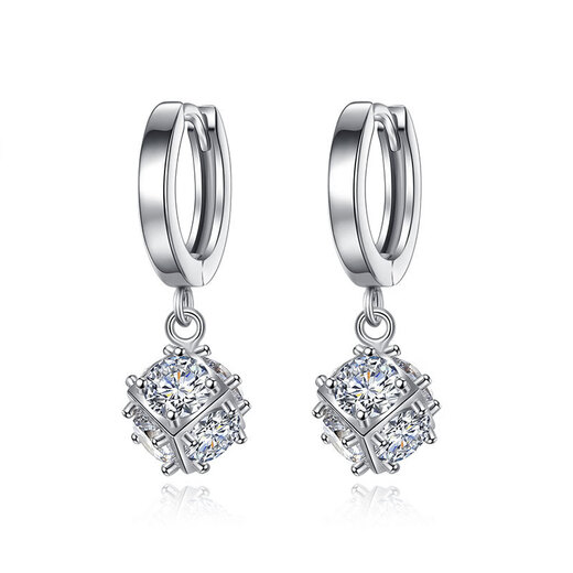 Guanpu Pavilion Fat Donglai's same style pt950 platinum earrings for women Moissanite Rubik's Cube ear buckle style simple long earrings platinum platinum Rubik's Cube earrings