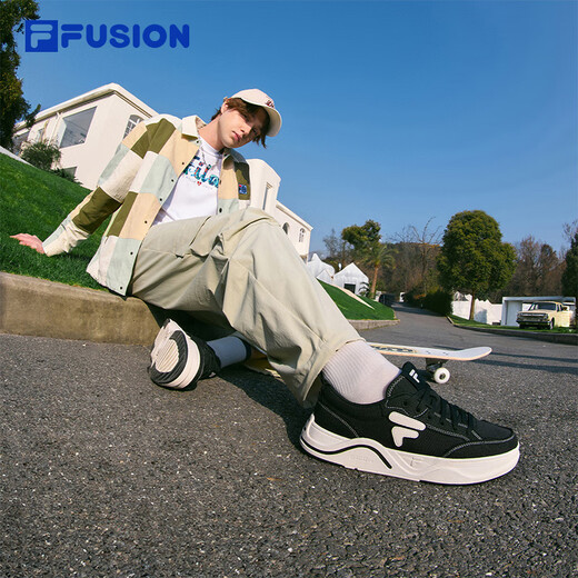 Fila fusion zhang hao même style fichier de mode marque de chaussures pour hommes skateboard 2025 Été nouveau 50-50 chaussures de toile chaussures décontractées noir / lait blanc-bg 42