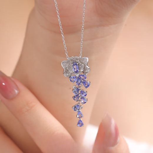 Chihuan natural tanzanite necklace for women 925 silver inlaid with original design coconut tree simple clavicle chain pendant tanzanite necklace