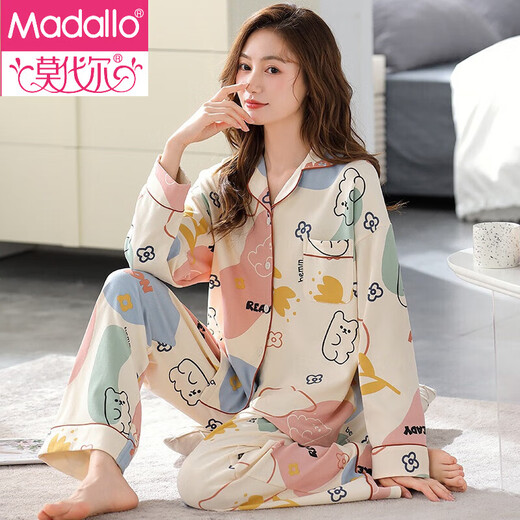 Pajama de algodón puro de marca modal para mujeres en mangas largas de primavera y otoño se puede usar algodón de algodón lindo gran tamaño fuera del hogar traje de ropa para el hogar