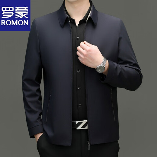 罗蒙（ROMON）高档品牌男士行政夹克春秋季免烫抗皱商务休闲翻领茄克正装上衣男 哈青 XL 180 135-150斤