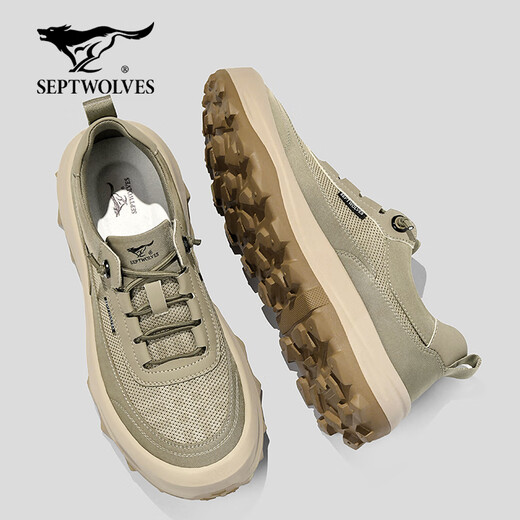 Sieben Wölfe Sommer atmungsaktive Herrenschuhe 2025 Neue Leinwandschuhe Herrenleichter weicher Sohle bequemer Leinwandschuhe Dicke Sohle Nicht-Schlupf-Freizeitschuhe Khaki 41