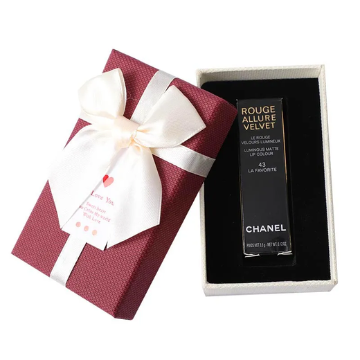 Xinghengdream rectangular gift box with bow lipstick box, holiday gift box, exquisite birthday cosmetics and perfume gift box, wine red, length 11*width 6.5*height 4cm, including sponge