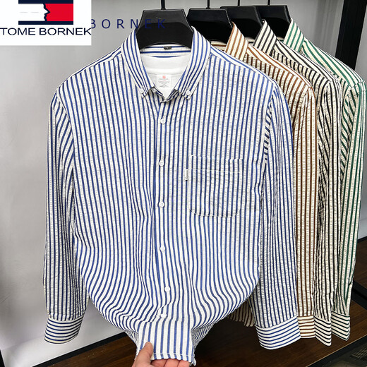 
Tommy Hee Kelly Tommy America Spring and Autumn New Men's Long Sleeve Shirt Anti-Wrinkle-Free-Iron High-end Casual Striped Shirt Jacket Trend C719 Blue XL 175/Suggested 130-145Jin [Jin equals 0.5 kg]