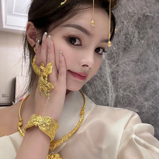 Best Qichang Gold Phoenix Ring Wedding Three Gold Hardware 999 Pure Gold Wedding Set Gift Wedding Set for Wife Gift Phoenix Ring About 32g