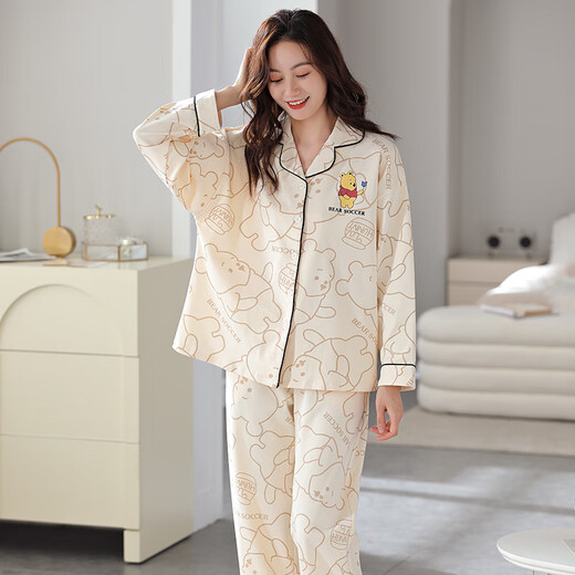 雅鹿睡衣女春秋2025新款纯棉睡衣女士夏季翻领家居服套装大码可外穿 NSALM-QZ9226 M 【推荐80-100斤】