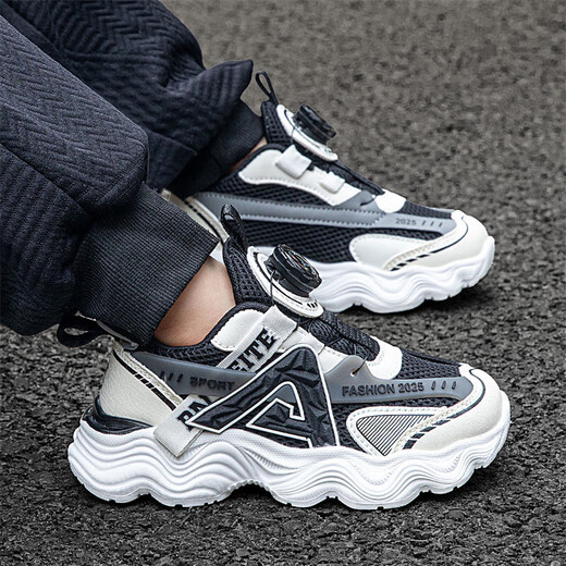 
Children's shoes for boys and girls' shoes for summer breathable mesh medium-sized children's boys running shoes non-slip sports shoes black and white (summer mesh) 683 34 inner length 22cm
