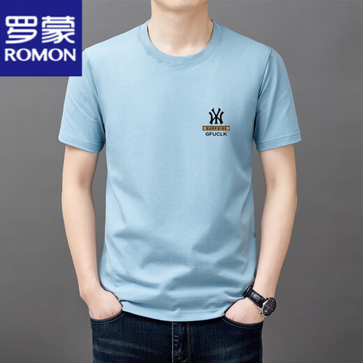 罗蒙（ROMON）男士短袖t恤纯棉圆领半袖上衣2025夏季薄款休闲时尚凉感体恤衫男 短袖YW9929军绿 M 165建议90-120斤