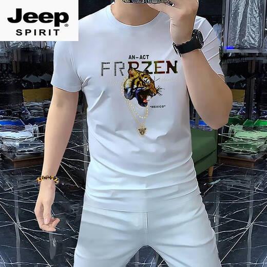 Jeep Spirit bienes europeos 2025 Camiseta de manga corta Hielo Hielo Hielo de tigre de tigre de manga de miel de altura europea Camiseta de camiseta redonda de cuello