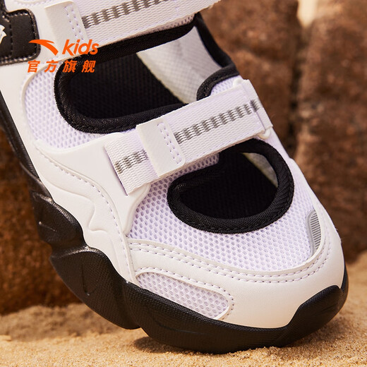 安踏儿童凉鞋女大童鞋2025夏季新品魔术贴户外包头玛丽珍运动沙滩鞋 安踏白/黑-3 36 鞋内长23cm