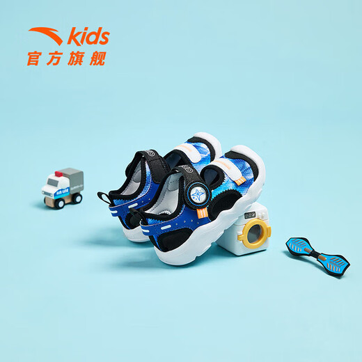 ANTA children's sandals, men's and women's baby shoes, 2025 summer new breathable Velcro octopus toe and foot protection beach shoes, men's model, pure blue/Anta white/black-4 21, shoe inner length 12.5cm