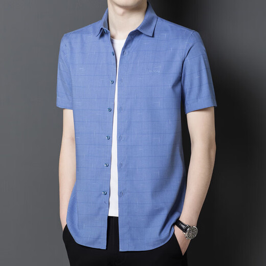 Nosskiss International High-End-Marke Kurzärmel-Shirt Herren Sommer Dünner Unternehmen Casual Herren-Pendler Vielseitige Plaid-Hemd Blau [Spot Speed] 3xl 190 Geeignet für 180-200jin [Jin ist 0,5 kg]