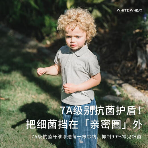 White wheat children's 2025 summer new short-sleeved parent-child clothing for a family of three antibacterial pony cotton polo shirt gray 90 cm