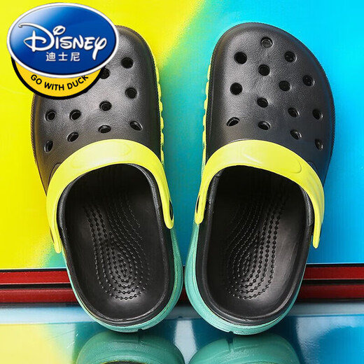 Детские тапочки Disney Летние новые сандалии мужская дырочка милые не скользящие детские сандалии средние и большие детские тапочки 1919 Черные и зеленые 35