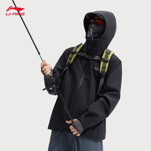 Li Ning Windproof and Water-Repellent丨Assault Jacket for Men and Women Autumn Outdoor Sports Fashion Hooded Cardigan Jacket Fitness Protection Black 451-6 XL