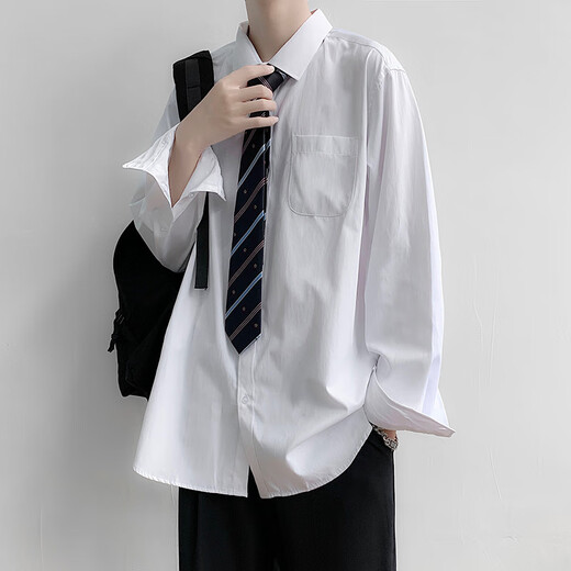 摘星少年DK制服全套夏季白衬衫男女学生学院风jk短袖衬衣宽松大码班服套装 白色短袖衬衫+西裤 送同款领带 XL
