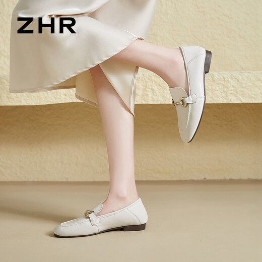 ZHR-Laibers Frauen Frühling und Herbstpendelstil Flachspanne Lederschuhe Frauen weiche Single-Schuhe Frauen AH653 Beige 40