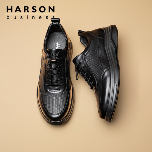 Harson Herrenschuhe Casual Lederschuhe Schaffell bequeme dicke Sohle Pendelbekleidung-resistente Business Casual Shoes Black 41
