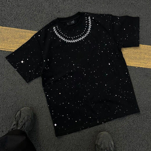 KFPF美式2025新款夏季短袖男夏季T恤印花宽松满天星男士上衣半袖 丨满天星黑色短袖丨[SS719] XL [130-145斤]