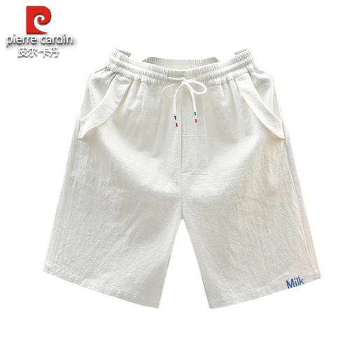 Pierre Cardin Casual Shorts Herren Sommer Trendy Sticked White Straight Mid-Wolzen Lose Baumwolle einfache vielseitige Sport-Fünf-Punkte-Hosen 5K833 Weiß M (ca. 90-105 Jin [Jin gleich 0,5 kg] tragbar)