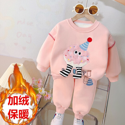 Disney (Disney) baby girl autumn and winter clothing velvet suit one and a half years old 6 7 8 9 11 months old baby clothes split thickened little girl pink casual suit (spring and autumn without velvet) 73 cm