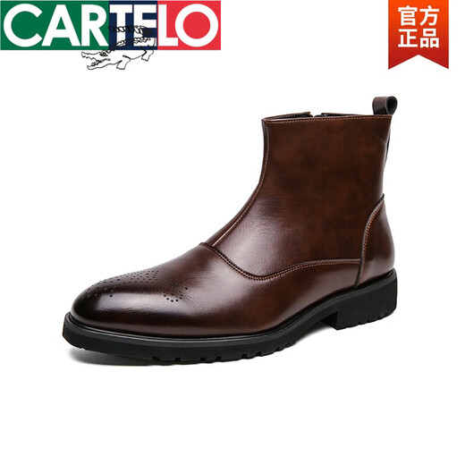 卡帝乐鳄鱼（CARTELO）切尔西男靴秋冬高帮休闲皮鞋英伦风百搭男士网红时尚尖头马丁靴男 X.M841-5黑色(内增高) 44
