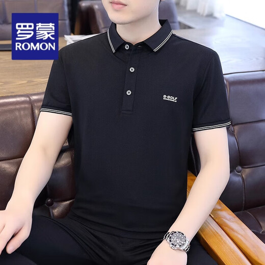 罗蒙高端男士短袖t恤polo衫夏季薄款纯棉翻领上衣服男款冰丝半袖体恤 828蓝色 XL 135斤左右
