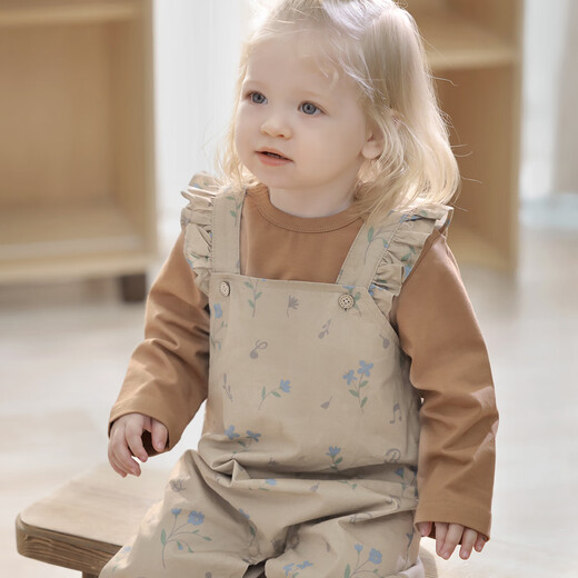 Bali piggy girl baby overalls pure cotton little girl trousers spring and autumn children's jumpsuits weightlifting pants infant jumpsuits milk coffee 90