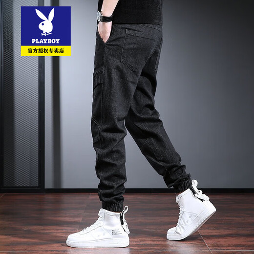Playboy Working Jeans Herren Trendy Marke Body Body Foot Fußhose Frühling und Herbst Blau Retro Herrenhosen hübsche trendige Retro Blue L.