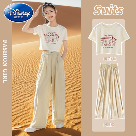 Disney (Disney) Set de traje de verano para niñas 2025 NUEVAS Niñas Fiñas de moda Summer de 13 años Pantalones Moda Conjunto de dos piezas Summer de niños grandes 15106 Purple + 9889 Purple 150 cm