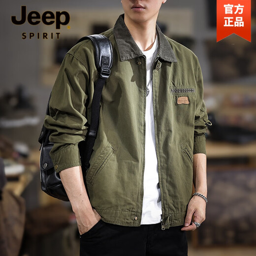 JEEP SPIRIT American retro cotton work jacket men's spring and autumn new Detroit loose large size versatile lapel jacket dark gray L suitable weight 130-145Jin Jin equals 0.5 kg