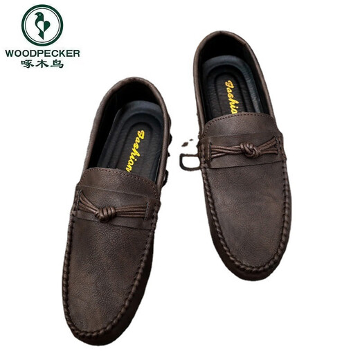 Zapatos de gorro para hombres de Woodpecker Versión coreana de trabajos de negocios zapatos de cuero casual transpirable y versátiles zapatos para hombres de un solo paso 2025 Summer D826 Brown [Versión ultrail/más duradera] 39